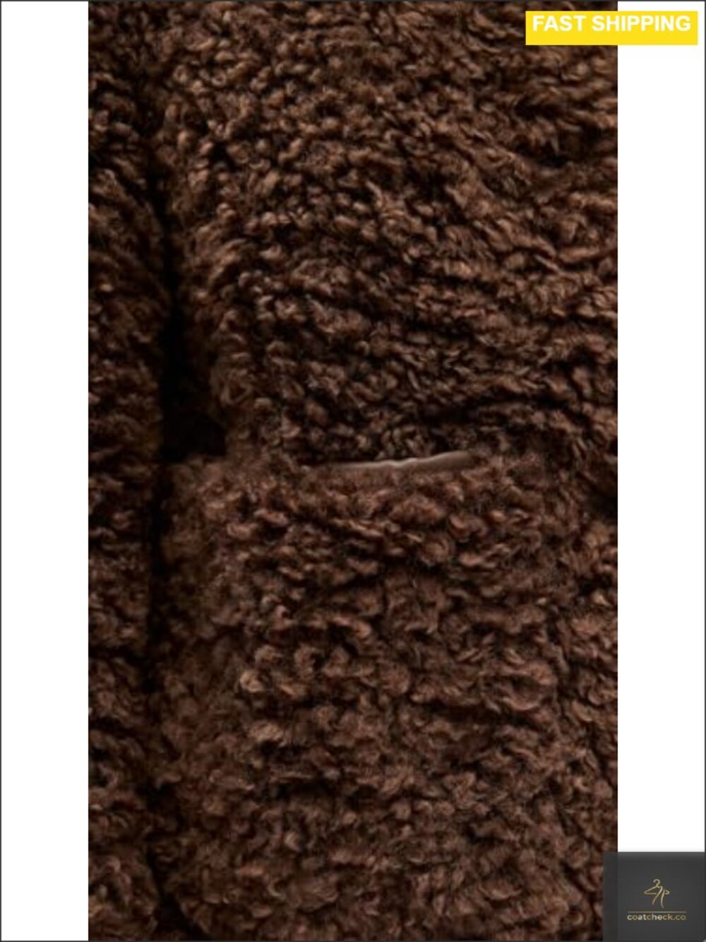 Faux Shearling Casual Jacket Faux Leather Trim Welt Pockets - Picture 5 of 5